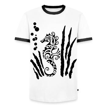 Schwarzes Stammes-Seepferdchen - Männer Kontrast-T-Shirt - Weiß/Schwarz - Vorne - AI Model Female 172 light (172cm) & AI Model Male 178 dark (178cm)