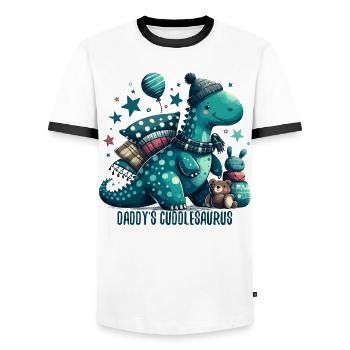 Daddy’s Cuddlesaurus Kuschel-Dinosaurier Geschenk - Männer Kontrast-T-Shirt - Weiß/Schwarz - Vorne - AI Model Female 172 light (172cm) & AI Model Male 178 dark (178cm)