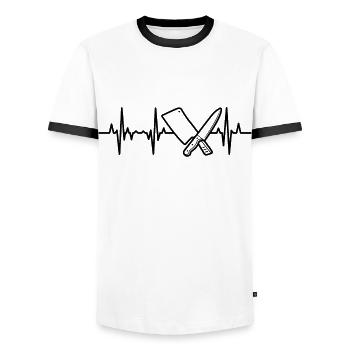 Knife Cleaver Heart Line - Men's Ringer Shirt - white/black - Front - AI Model Female 172 light (172cm) & AI Model Male 178 dark (178cm)