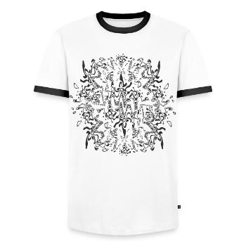 Abstract Black Mandala Pattern - Men's Ringer Shirt - white/black - Front - AI Model Female 172 light (172cm) & AI Model Male 178 dark (178cm)