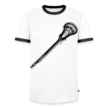 Lacrosse Stick Sketch - Men's Ringer Shirt - white/black - Front - AI Model Female 172 light (172cm) & AI Model Male 178 dark (178cm)