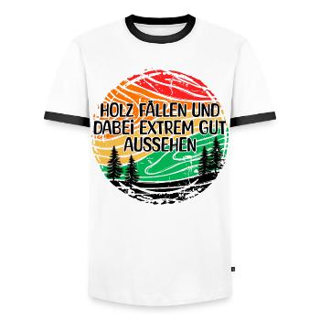 Forester Statement Tree Woodwork Lumberjack Wood - Men's Ringer Shirt - white/black - Front - AI Model Female 172 light (172cm) & AI Model Male 178 dark (178cm)