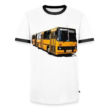 Bus Ikarus Z80 jaune - T-shirt contrasté Homme - blanc/noir - Devant - AI Model Female 172 light (172cm) & AI Model Male 178 dark (178cm)