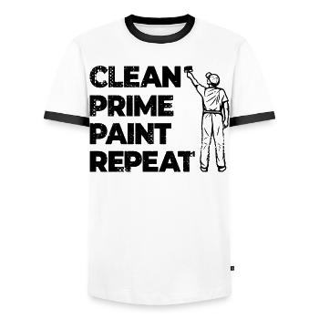 Painter Workflow - Men's Ringer Shirt - white/black - Front - AI Model Female 172 light (172cm) & AI Model Male 178 dark (178cm)