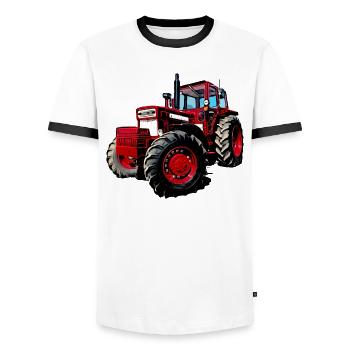 V BM 814 Turbo Tractor - Men's Ringer Shirt - white/black - Front - AI Model Female 172 light (172cm) & AI Model Male 178 dark (178cm)