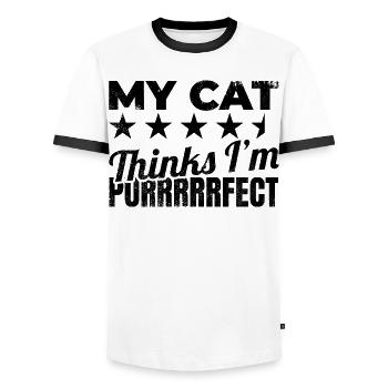Katzenbesitzer Witz - Männer Kontrast-T-Shirt - Weiß/Schwarz - Vorne - AI Model Female 172 light (172cm) & AI Model Male 178 dark (178cm)