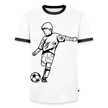 Soccer boy sketch - Men's Ringer Shirt - white/black - Front - AI Model Female 172 light (172cm) & AI Model Male 178 dark (178cm)
