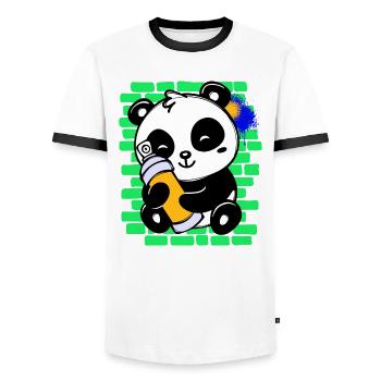 Graffiti Panda Drawing Illustration Spray Can - Men's Ringer Shirt - white/black - Front - AI Model Female 172 light (172cm) & AI Model Male 178 dark (178cm)