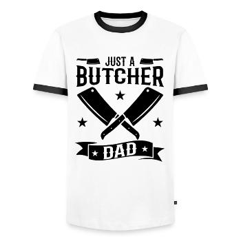 Butcher Dad - Men's Ringer Shirt - white/black - Front - AI Model Female 172 light (172cm) & AI Model Male 178 dark (178cm)