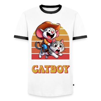 Cowboy Maus reitet auf Katze – Little Big Catboy - Männer Kontrast-T-Shirt - Weiß/Schwarz - Vorne - AI Model Female 172 light (172cm) & AI Model Male 178 dark (178cm)