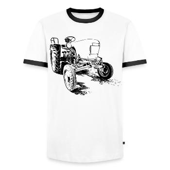 Dieselross F12 | Oldtimer-Traktor | Schwarz - Männer Kontrast-T-Shirt - Weiß/Schwarz - Vorne - AI Model Female 172 light (172cm) & AI Model Male 178 dark (178cm)