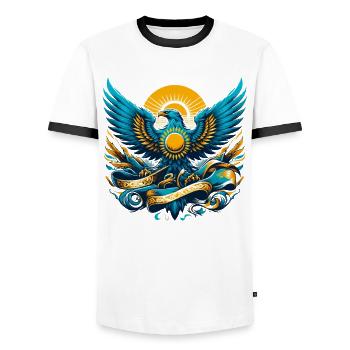 Kasachstan Adler Flagge Fahne dynamisch Geschenk - Männer Kontrast-T-Shirt - Weiß/Schwarz - Vorne - AI Model Female 172 light (172cm) & AI Model Male 178 dark (178cm)