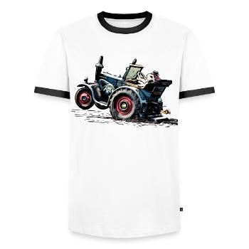 Lanz Traktor Bulldog Power - Männer Kontrast-T-Shirt - Weiß/Schwarz - Vorne - AI Model Female 172 light (172cm) & AI Model Male 178 dark (178cm)