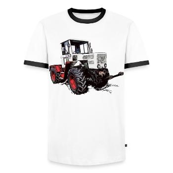 MB trac 65 70 - Men's Ringer Shirt - white/black - Front - AI Model Female 172 light (172cm) & AI Model Male 178 dark (178cm)