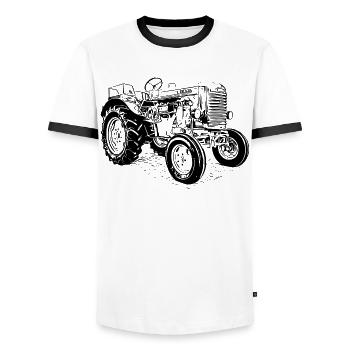 Steyr 180 A - Männer Kontrast-T-Shirt - Weiß/Schwarz - Vorne - AI Model Female 172 light (172cm) & AI Model Male 178 dark (178cm)