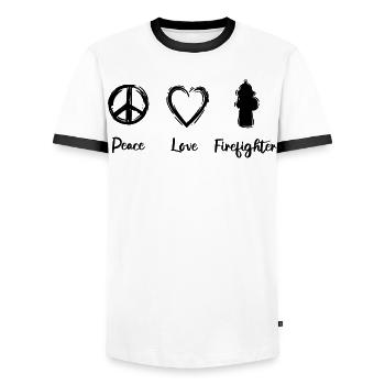 L’amour des pompiers - T-shirt contrasté Homme - blanc/noir - Devant - AI Model Female 172 light (172cm) & AI Model Male 178 dark (178cm)