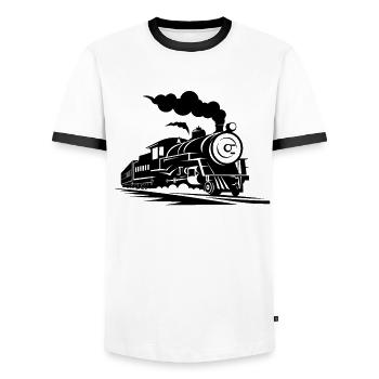 Croquis de train à vapeur - T-shirt contrasté Homme - blanc/noir - Devant - AI Model Female 172 light (172cm) & AI Model Male 178 dark (178cm)