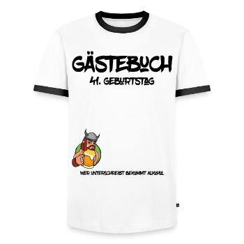 41. Geburtstag | Gästebuch Design - Männer Kontrast-T-Shirt - Weiß/Schwarz - Vorne - AI Model Female 172 light (172cm) & AI Model Male 178 dark (178cm)