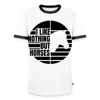 J’aime les chevaux - T-shirt contrasté Homme - blanc/noir - Devant - AI Model Female 172 light (172cm) & AI Model Male 178 dark (178cm)
