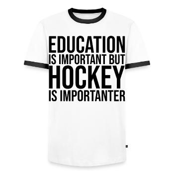 Hockey Hockey Hockey - Men's Ringer Shirt - white/black - Front - AI Model Female 172 light (172cm) & AI Model Male 178 dark (178cm)