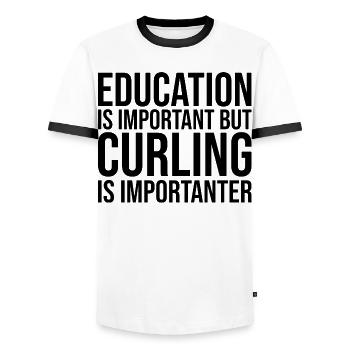 Curling - Men's Ringer Shirt - white/black - Front - AI Model Female 172 light (172cm) & AI Model Male 178 dark (178cm)