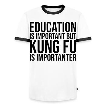 Kung-Fu - Männer Kontrast-T-Shirt - Weiß/Schwarz - Vorne - AI Model Female 172 light (172cm) & AI Model Male 178 dark (178cm)