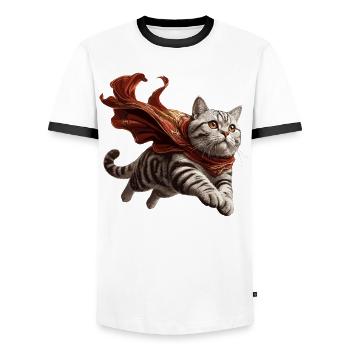 Super Katze Britisch Kurzhaar BKH getigert - Männer Kontrast-T-Shirt - Weiß/Schwarz - Vorne - AI Model Female 172 light (172cm) & AI Model Male 178 dark (178cm)
