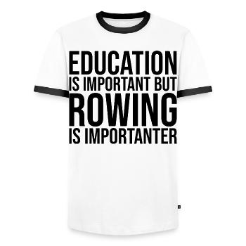 Rowing Rowing Rowing - Men's Ringer Shirt - white/black - Front - AI Model Female 172 light (172cm) & AI Model Male 178 dark (178cm)