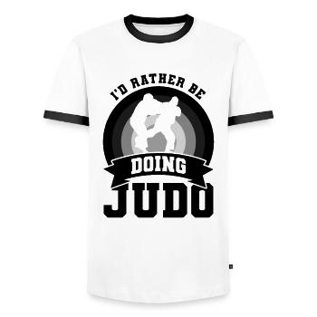 I'd rather do judo - Men's Ringer Shirt - white/black - Front - AI Model Female 172 light (172cm) & AI Model Male 178 dark (178cm)