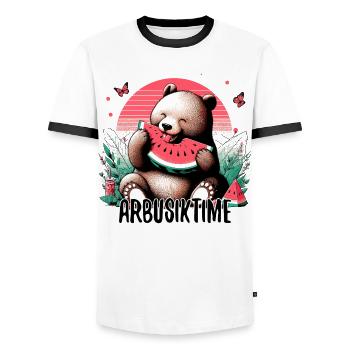 C’est l’heure de la pastèque Arbusik Bear Yummy Gift - T-shirt contrasté Homme - blanc/noir - Devant - AI Model Female 172 light (172cm) & AI Model Male 178 dark (178cm)