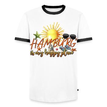 Hamburg is my happy place Urlaubsreise Nordsee - Männer Kontrast-T-Shirt - Weiß/Schwarz - Vorne - AI Model Female 172 light (172cm) & AI Model Male 178 dark (178cm)