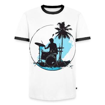 Schlagzeuger Zeichnung - Männer Kontrast-T-Shirt - Weiß/Schwarz - Vorne - AI Model Female 172 light (172cm) & AI Model Male 178 dark (178cm)