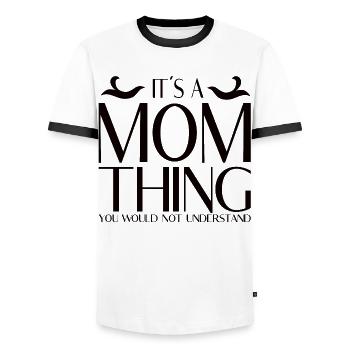 C’est une affaire de mère – tu ne le ferais pas - T-shirt contrasté Homme - blanc/noir - Devant - AI Model Female 172 light (172cm) & AI Model Male 178 dark (178cm)