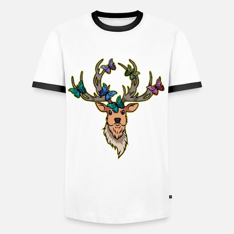 Deer Butterflies Deer Head Spring - Men's Ringer Shirt - white/black