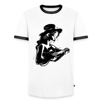 Hawaii Musikerin Skizze - Männer Kontrast-T-Shirt - Weiß/Schwarz - Vorne - AI Model Female 172 light (172cm) & AI Model Male 178 dark (178cm)
