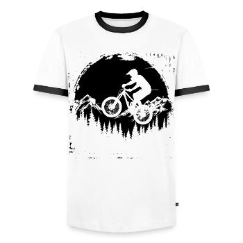 Mountain Biking Sketch - Men's Ringer Shirt - white/black - Front - AI Model Female 172 light (172cm) & AI Model Male 178 dark (178cm)