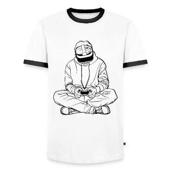 Dessin au trait du joueur - T-shirt contrasté Homme - blanc/noir - Devant - AI Model Female 172 light (172cm) & AI Model Male 178 dark (178cm)