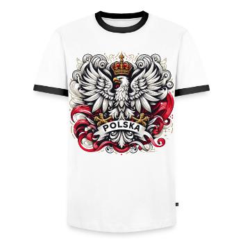 Pologne Polska Armoiries polonaises Drapeau de l’aigle Cadeau - T-shirt contrasté Homme - blanc/noir - Devant - AI Model Female 172 light (172cm) & AI Model Male 178 dark (178cm)