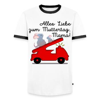 ALLES LIEBE ZUM MUTTERTAG - FEUERWEHR - Männer Kontrast-T-Shirt - Weiß/Schwarz - Vorne - AI Model Female 172 light (172cm) & AI Model Male 178 dark (178cm)
