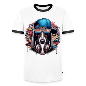 Greyhound Gangsta Dog Graffiti Gift - Men's Ringer Shirt - white/black - Front - AI Model Female 172 light (172cm) & AI Model Male 178 dark (178cm)