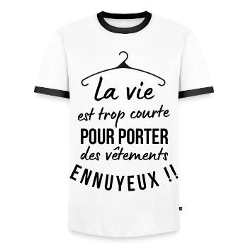 La vie est trop courte ! - T-shirt contrasté Homme - blanc/noir - Devant - AI Model Female 172 light (172cm) & AI Model Male 178 dark (178cm)