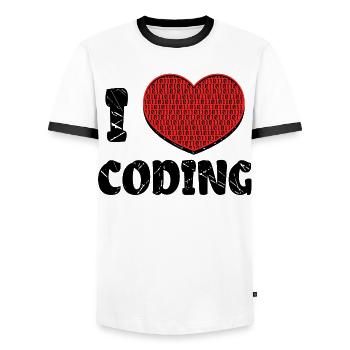 Script de code Debug Heart Statement - T-shirt contrasté Homme - blanc/noir - Devant - AI Model Female 172 light (172cm) & AI Model Male 178 dark (178cm)