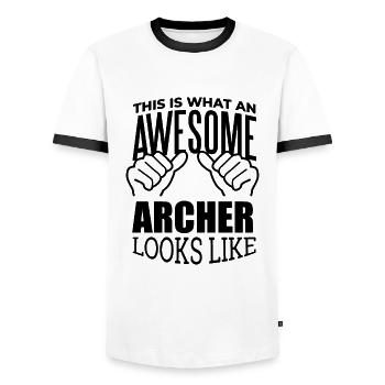 Archery - Men's Ringer Shirt - white/black - Front - AI Model Female 172 light (172cm) & AI Model Male 178 dark (178cm)