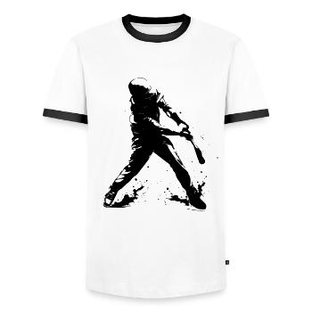 Funny baseball player - Men's Ringer Shirt - white/black - Front - AI Model Female 172 light (172cm) & AI Model Male 178 dark (178cm)
