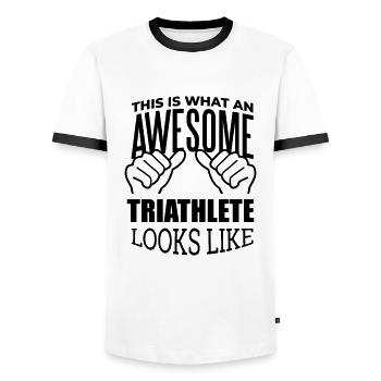 Triathlon - Men's Ringer Shirt - white/black - Front - AI Model Female 172 light (172cm) & AI Model Male 178 dark (178cm)