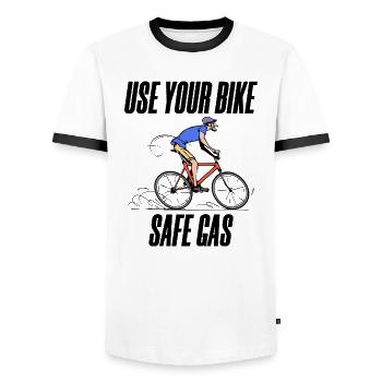 Fahrrad Energiespeicher Statement Tanken Energie - Männer Kontrast-T-Shirt - Weiß/Schwarz - Vorne - AI Model Female 172 light (172cm) & AI Model Male 178 dark (178cm)