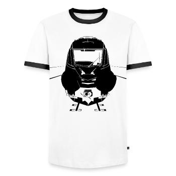 Eisenbahn - Männer Kontrast-T-Shirt - Weiß/Schwarz - Vorne - AI Model Female 172 light (172cm) & AI Model Male 178 dark (178cm)