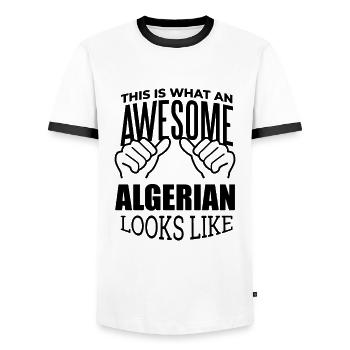 Algeria - Men's Ringer Shirt - white/black - Front - AI Model Female 172 light (172cm) & AI Model Male 178 dark (178cm)