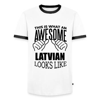 Lettonie - T-shirt contrasté Homme - blanc/noir - Devant - AI Model Female 172 light (172cm) & AI Model Male 178 dark (178cm)
