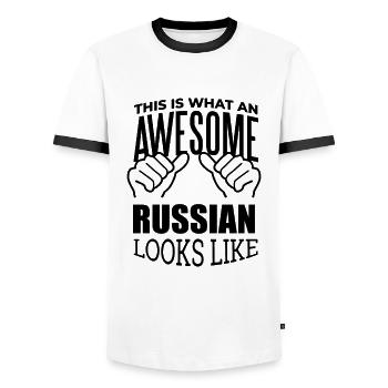 Russie Russie - T-shirt contrasté Homme - blanc/noir - Devant - AI Model Female 172 light (172cm) & AI Model Male 178 dark (178cm)
